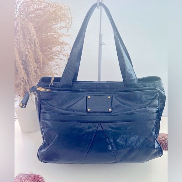 Marc Jacobs Midnight Blue Leather Tote Chic Everyday Carryall - Picture 2 of 11